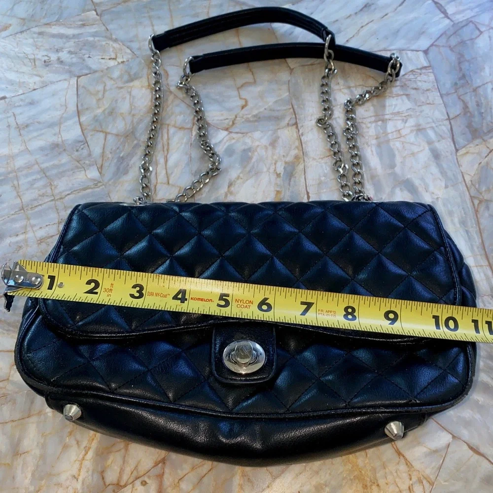 Apt. 9 Black Quilted Shoulder Bag Silver Chain Strap Turn Lock Closure
